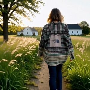 Upcycled “The North Face” Multicolor Plaid Shirt